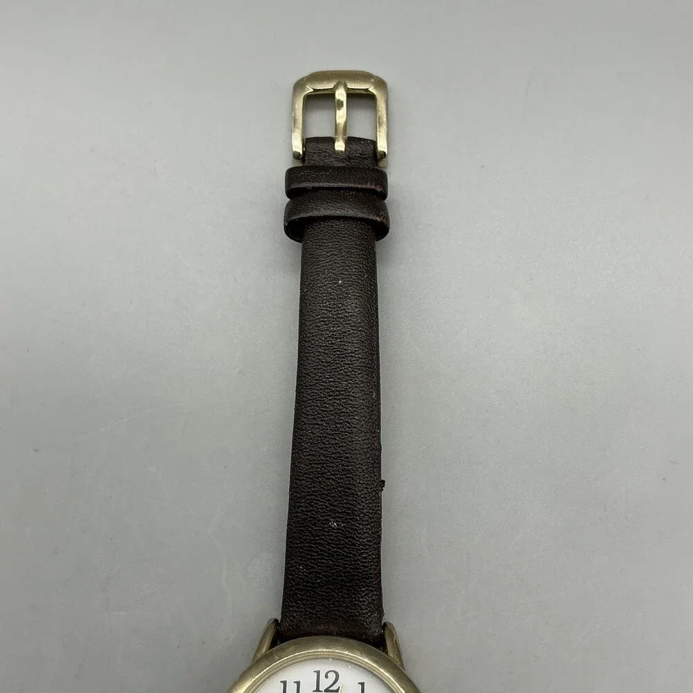Timex Indiglo Womens Watch 25mm White Dial Leather Date Gold Tone New Battery